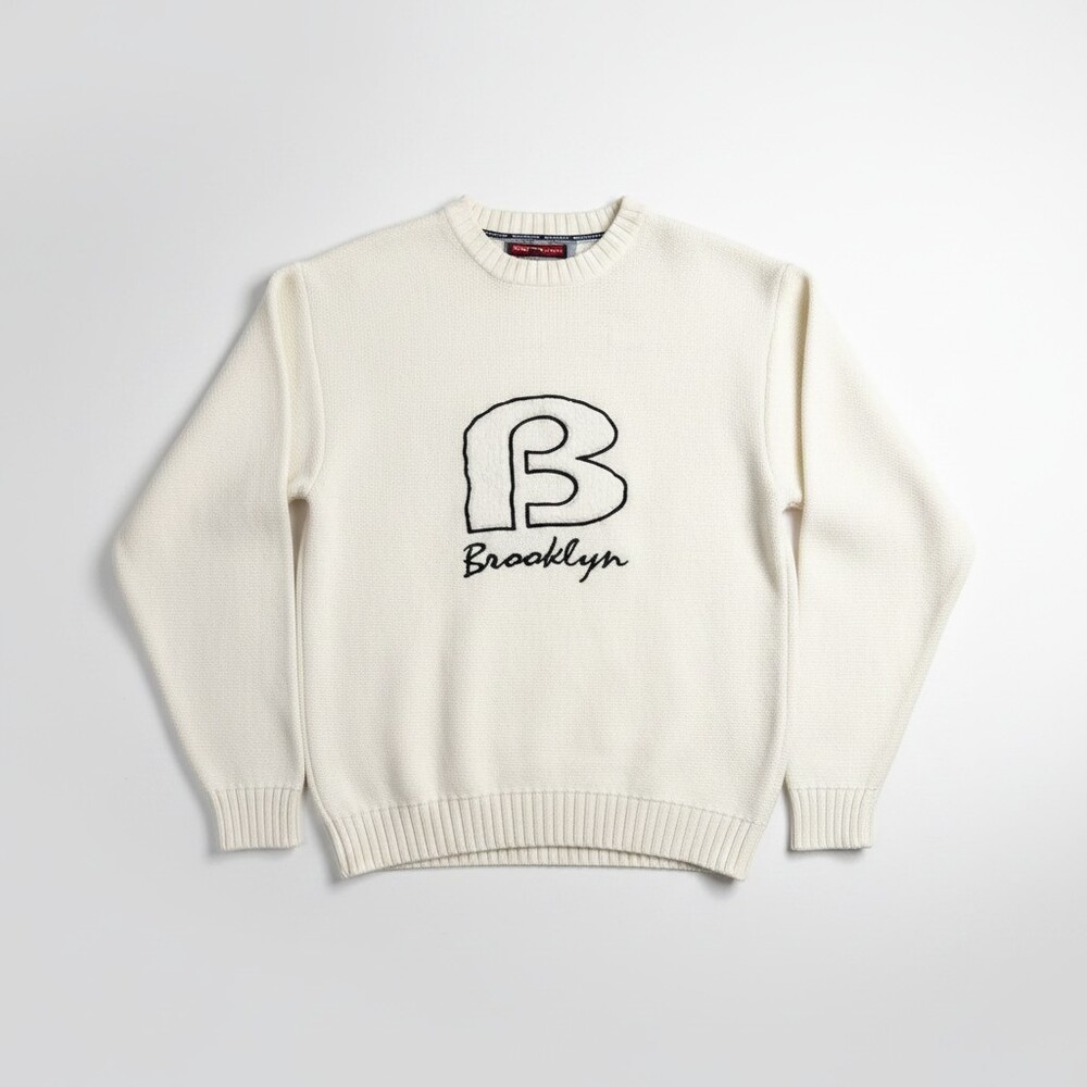 Brooklyn Xpress Sweater Vintage B Patch Graphic Streetwear White Size M